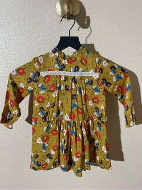 Petite Lucette Girls' Mustard Floral Long-Sleeve Tunic Top